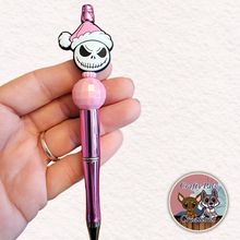 Load image into Gallery viewer, Xmas Skelly Pink Beaded Pen
