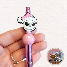 Load image into Gallery viewer, Xmas Skelly Pink Beaded Pen
